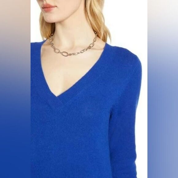 Halogen Cobalt Blue Cashmere Double V-Neck Sweater M - Picture 2 of 7